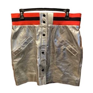 Topshop Leather Mini Skirt in Metallic Silver Size 8 NWT